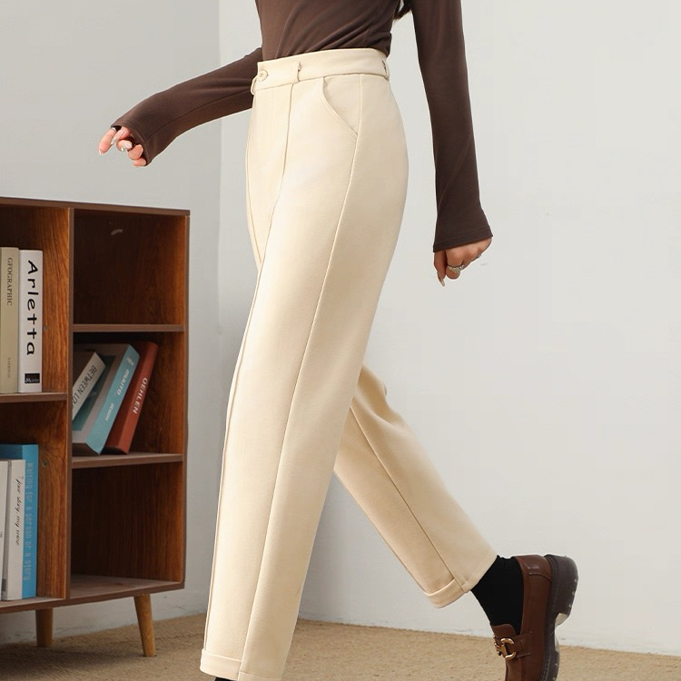 0743 毛呢哈伦裤女秋冬新款气质通勤高腰显瘦萝卜裤b1-4