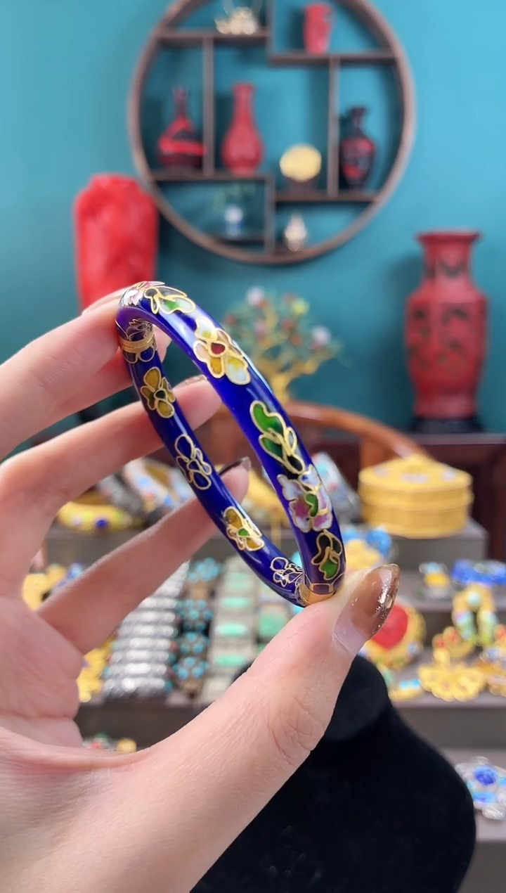 景泰开口银蓝圆镯子55-60宝蓝