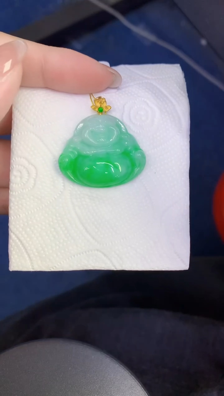 颈饰18K金镶嵌翡翠缅甸天然翡翠A货
