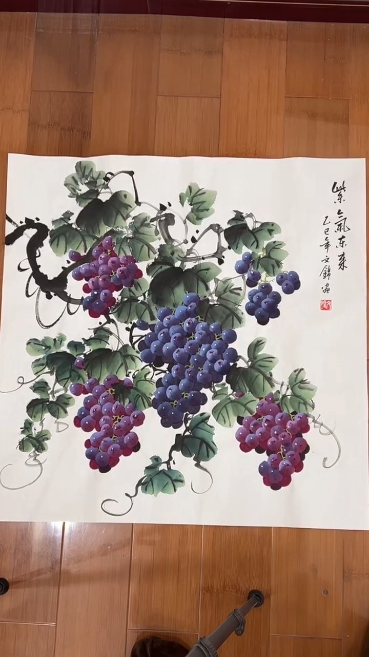 国画【福利，纯手工手绘】张文锦葡萄68*68厘米