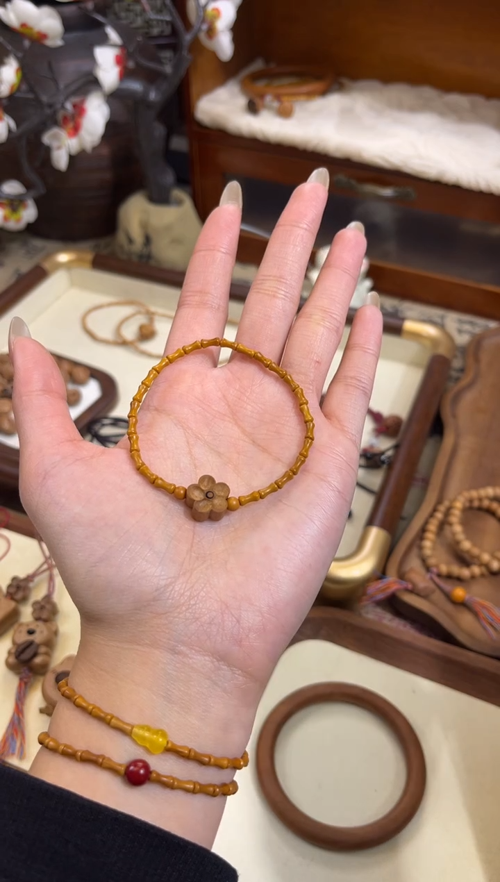 手串桃核【桃缘行】竹节「小花」桃木桃核辟、挡、驱、护 备注手围