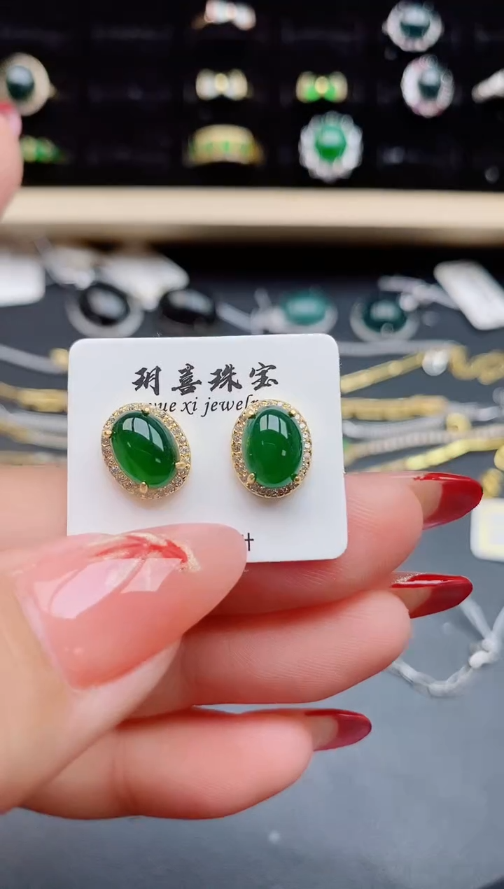【闪购商品】翡翠耳饰银S925镶嵌12121