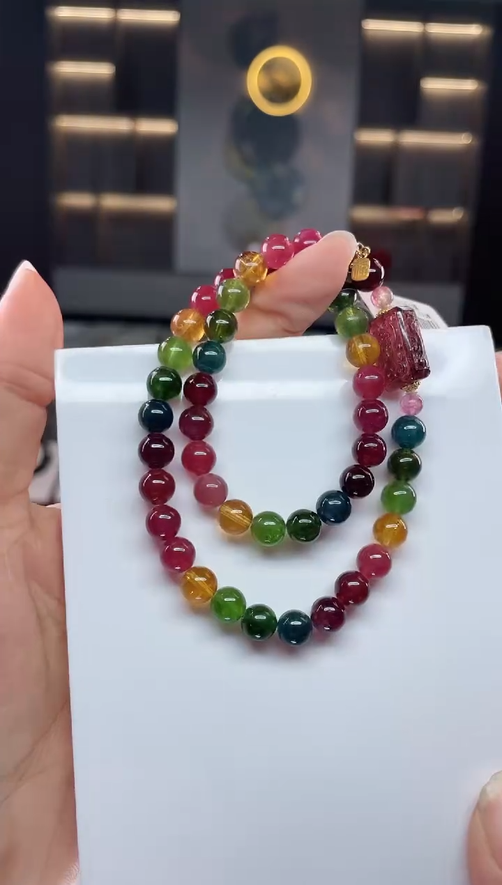 未镶嵌老矿碧玺彩虹双圈手串7mm+碧玺（多样性发一条）Q
