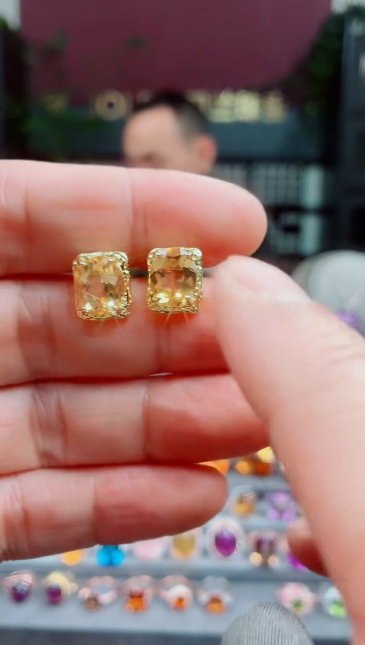 银S925镶嵌耳饰黄晶黄晶耳钉