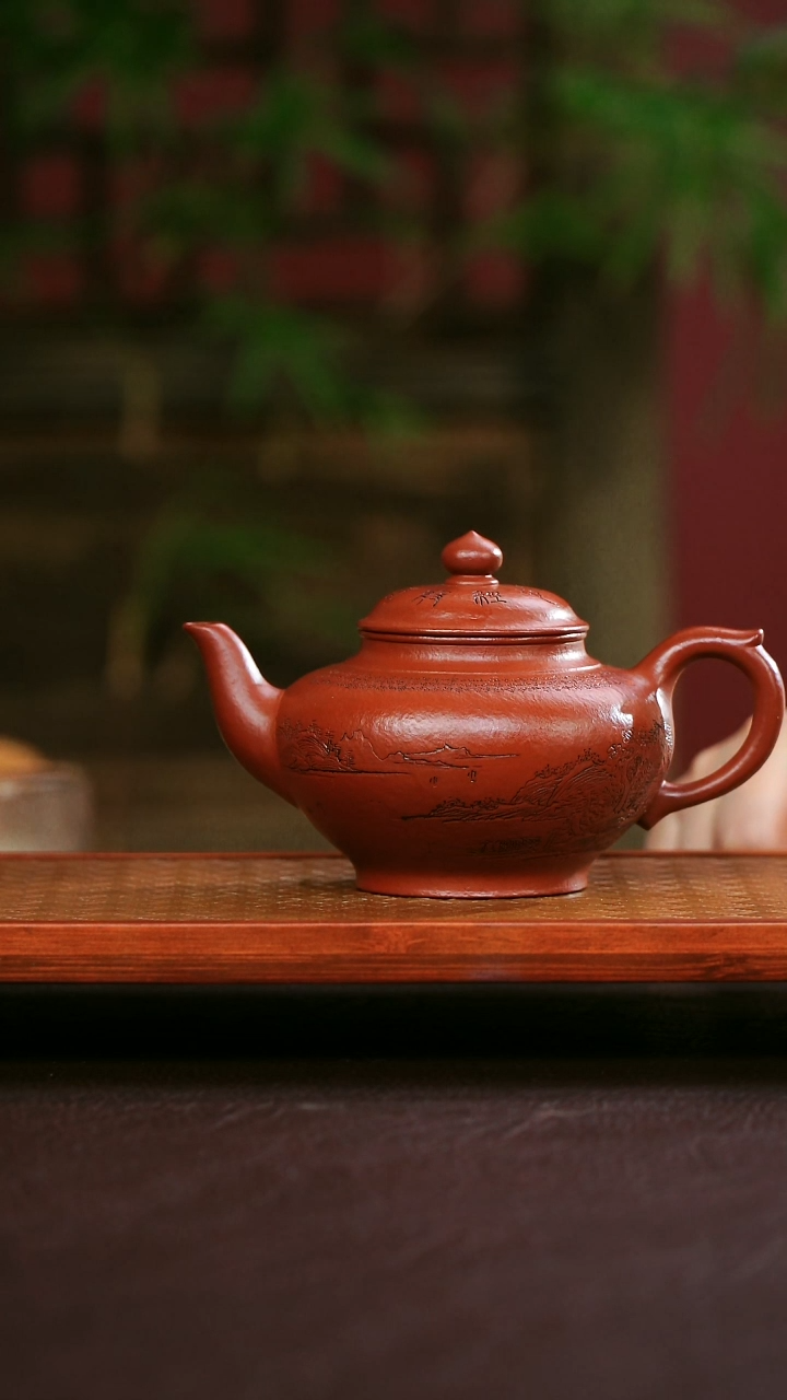 茶壶紫砂粗砂大红拍 笑樱壶 220cc