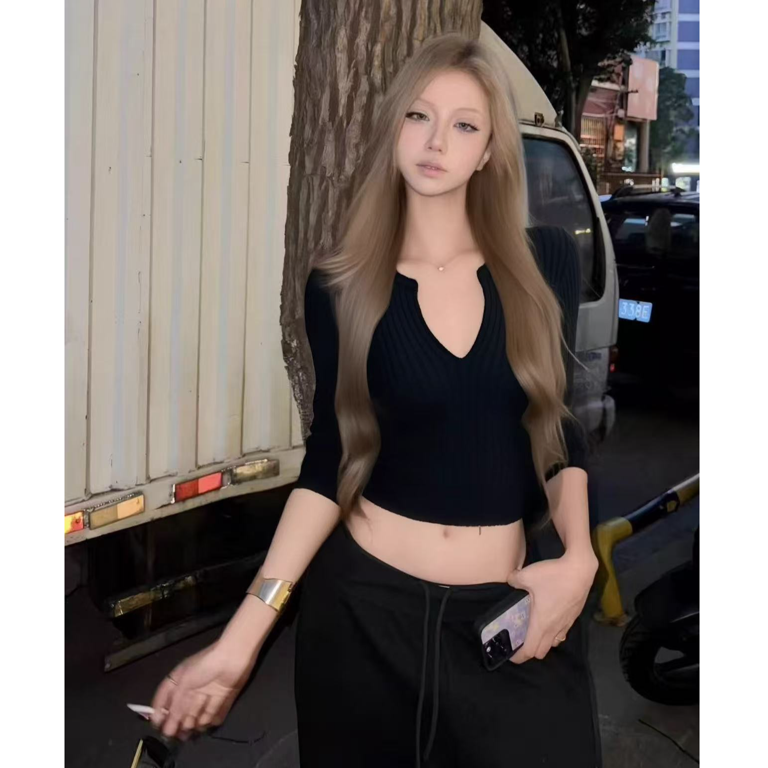 舒适小众低领显身材上衣气质百搭显瘦名媛辣妹风25464