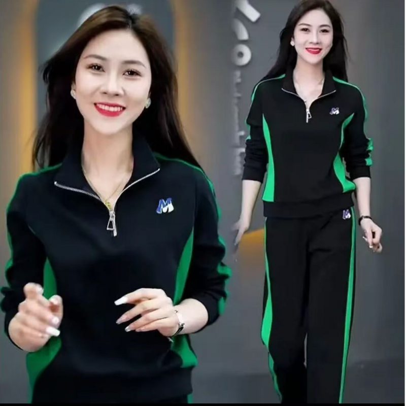 2025休闲时尚套装女时髦半拉链卫衣春秋新款洋气减龄运动服两件套