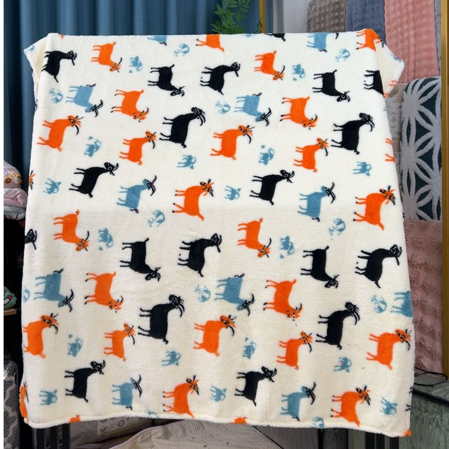 C6 1.5*2m床单米白底-橙蓝黑三色小羊-加绒加厚-秋冬卧室