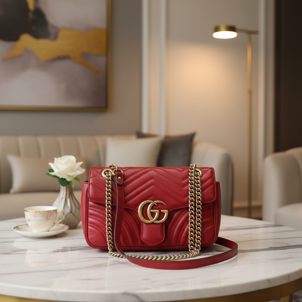 95新 GUCCI/古驰  红色马蒙26链条包 1812 6722 