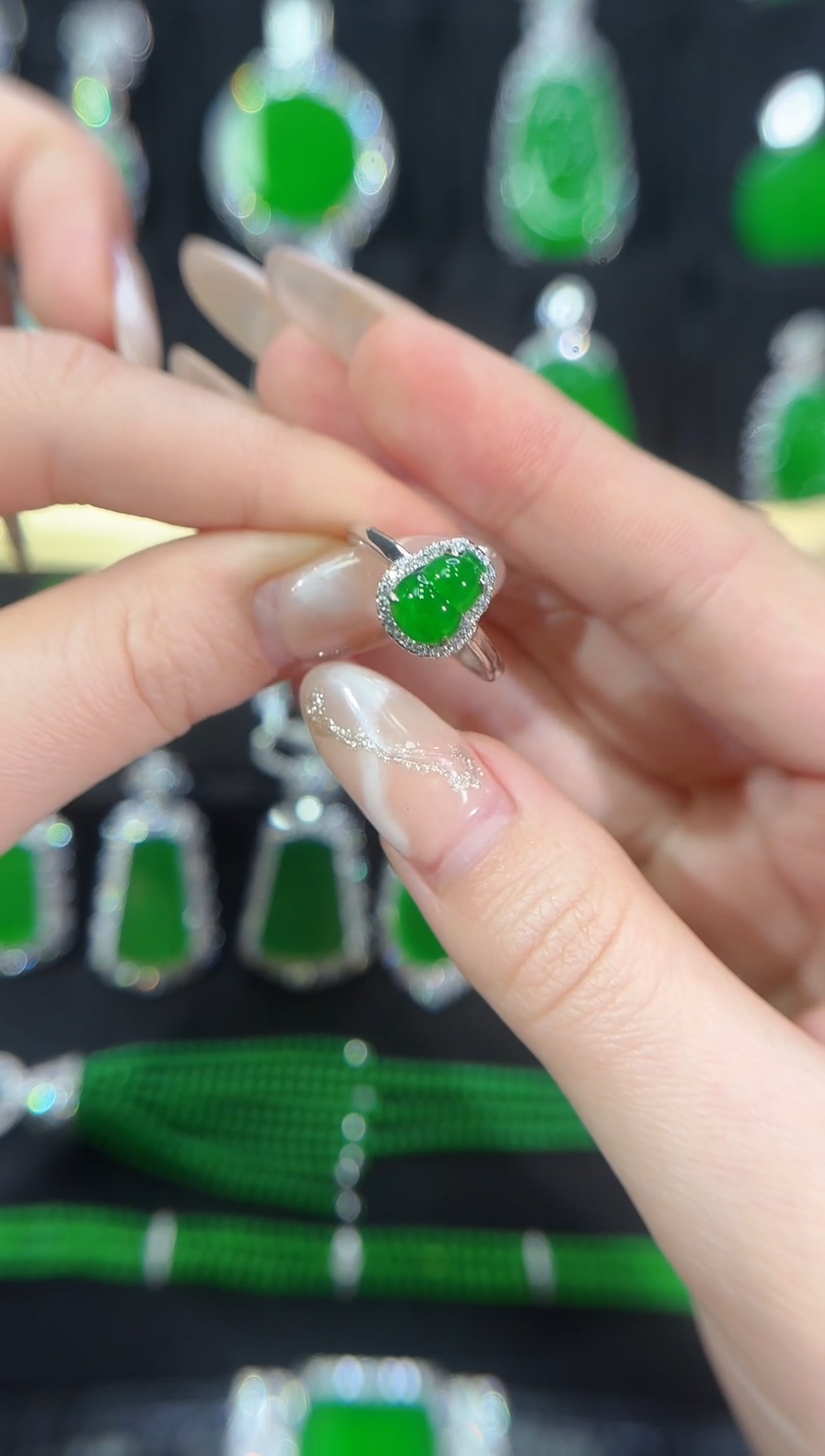 【闪购商品】翡翠银S925镶嵌戒指戒指天然A货翡翠