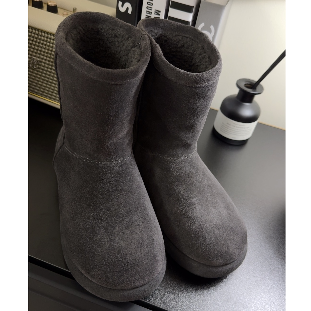 79-176 小CC时尚穿搭2025冬季新款中筒加绒磨砂平底圆头雪地靴