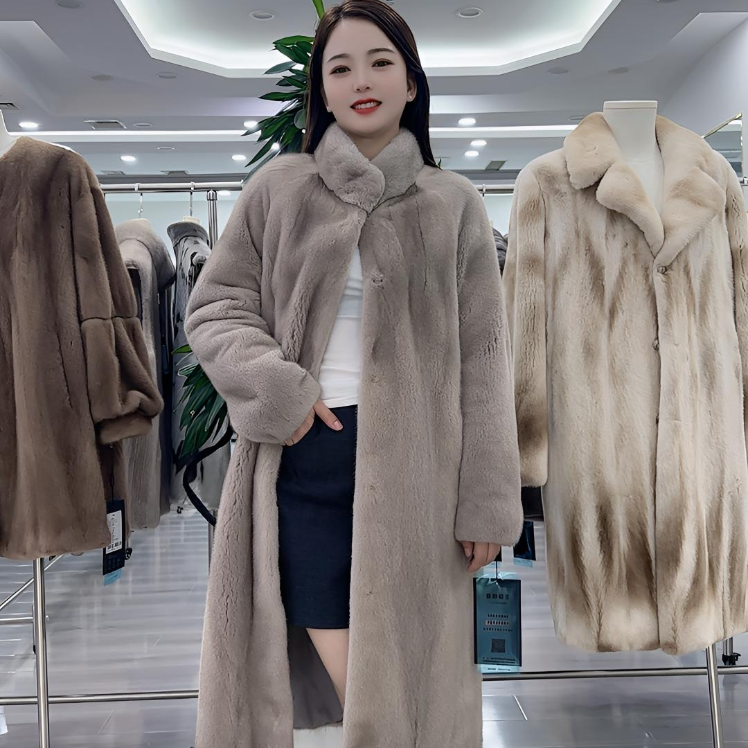 立领直身中长款潮流韩版女士貂皮大衣