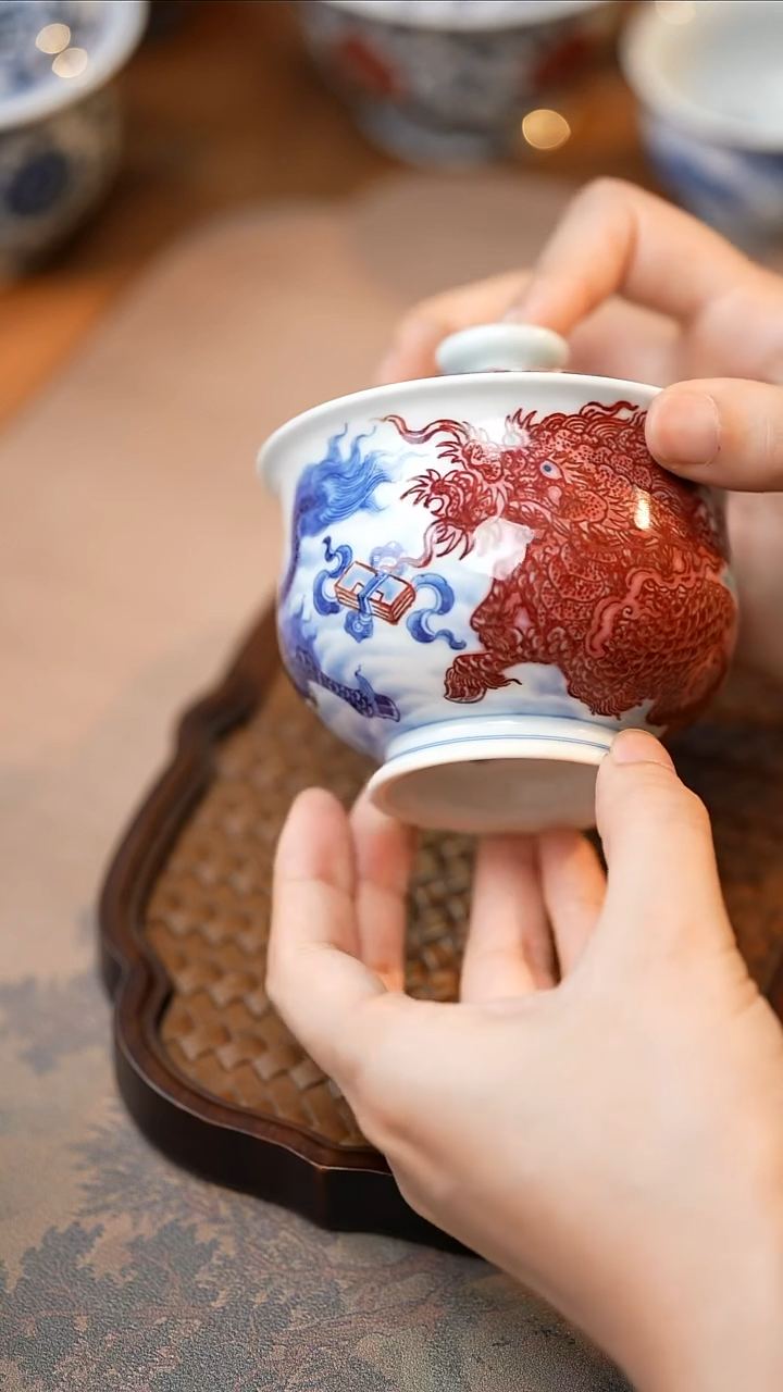 杯永明尚玩麒麟炉式盖碗