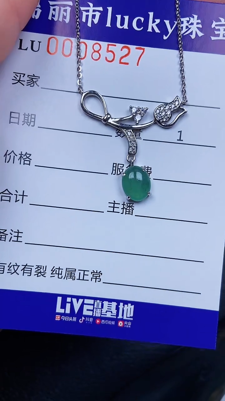 颈饰银S925镶嵌翡翠8527