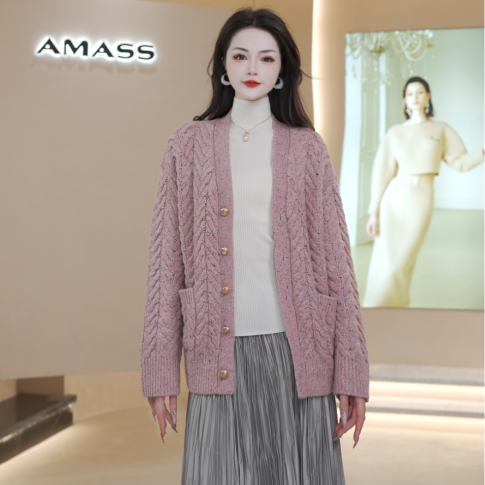 AMASS/阿玛施新款时尚舒适百搭优雅轻奢针织开衫女548071