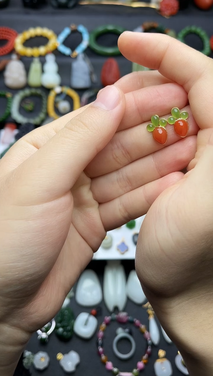 银S925镶嵌耳饰南红玛瑙胡萝卜耳钉06
