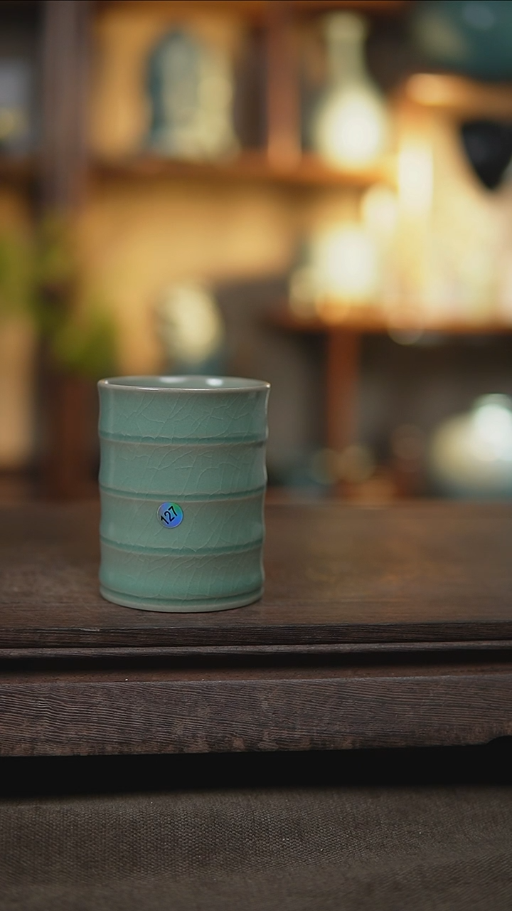 【闪购商品】杯仿古翡翠绿釉四竹节杯127