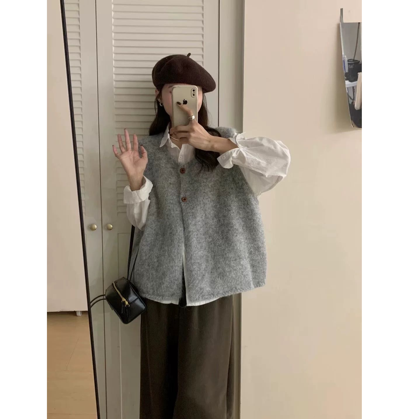 韩系小香风时尚减龄百搭宽松洋气秋冬针织衫马夹外套上衣女1328