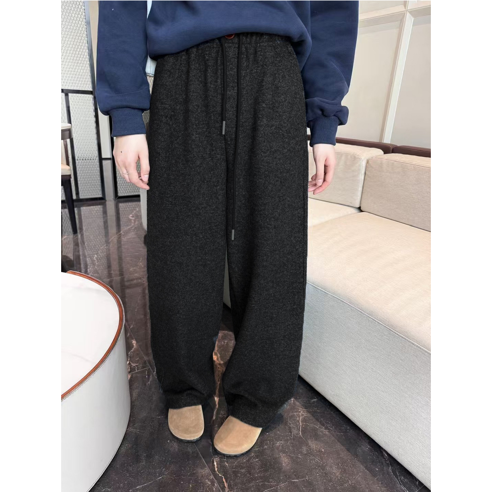 DCXY 7710 韩版软糯抽绳松紧腰黑色加厚显瘦百搭休闲直筒阔腿裤