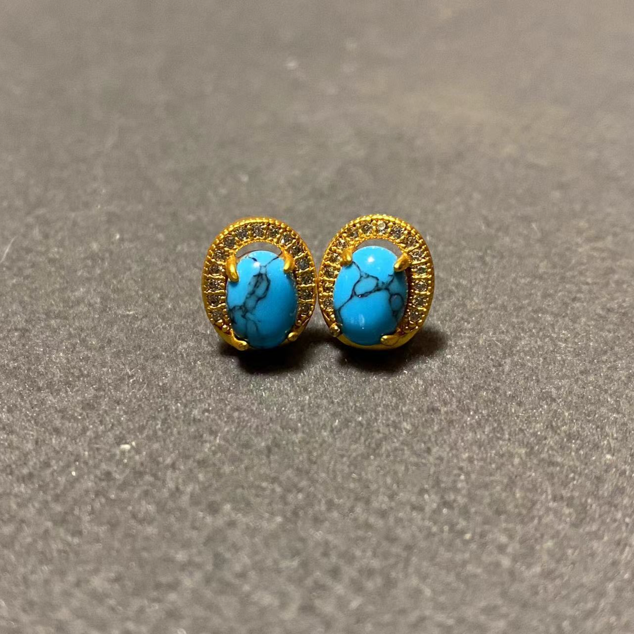 黄铜耳饰 轻奢H395铜镀金耳钉气质民族风简约椭圆四爪百搭经典