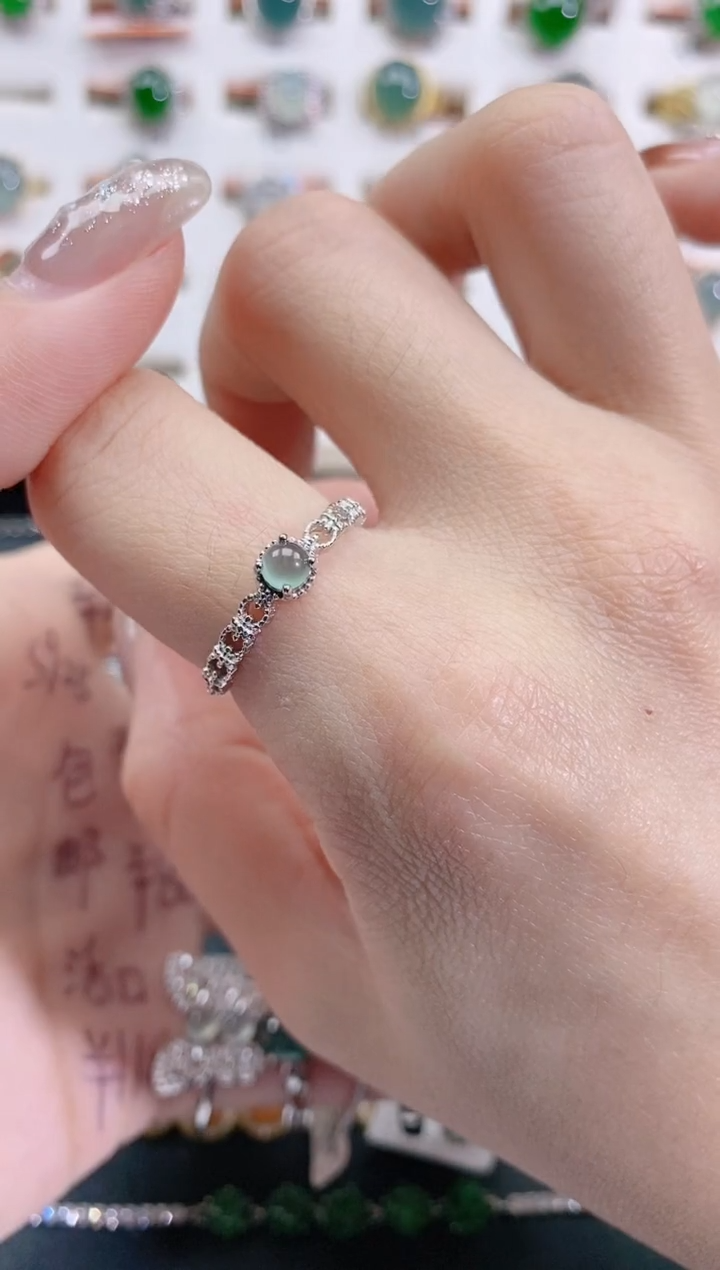 银S925镶嵌戒指翡翠天然翡翠