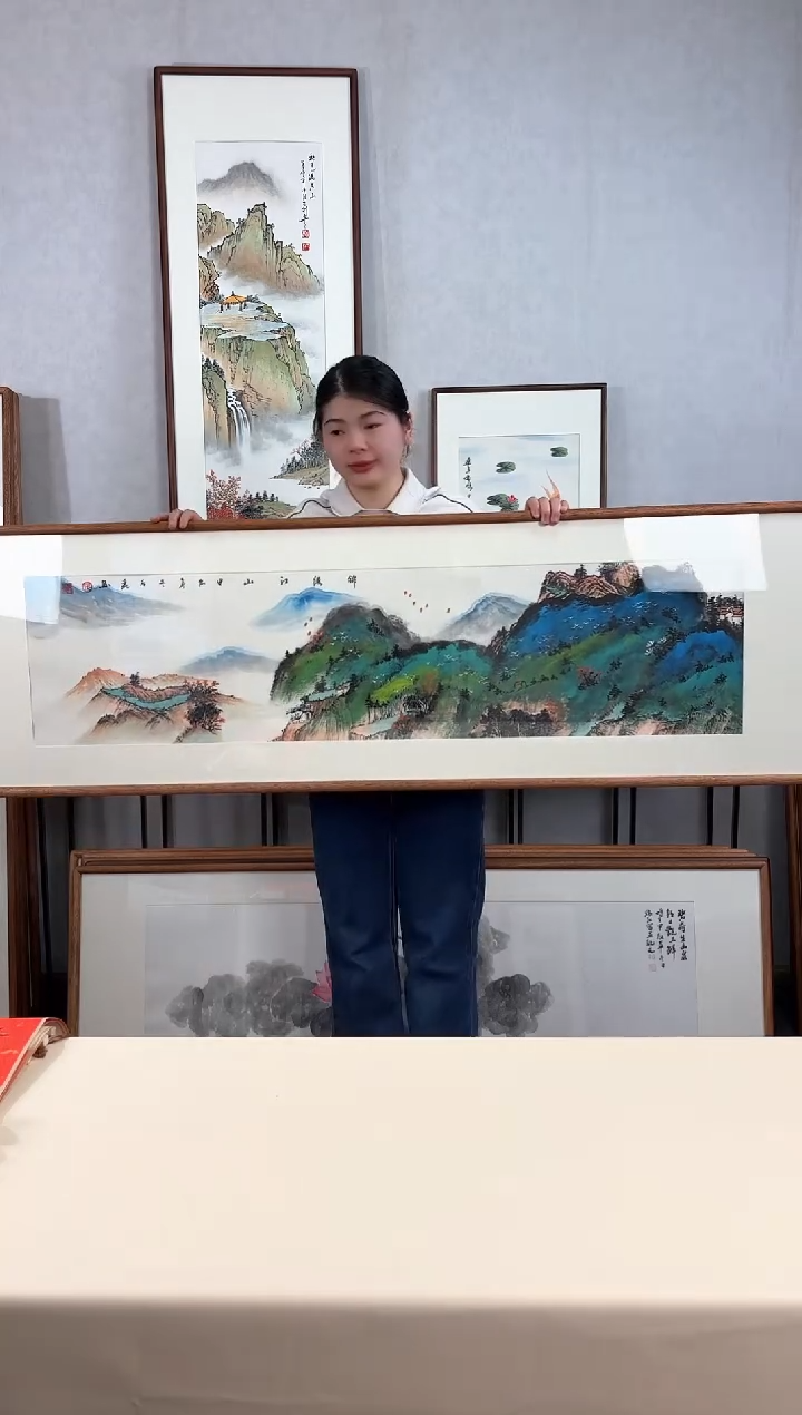 【闪购商品】国画手绘*锦绣江山*52*172cm实木框