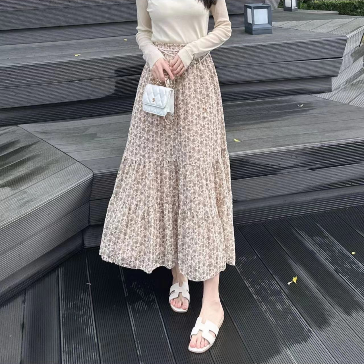 GIRDEAR/哥弟新款白色高腰气质长款显瘦百搭女装半身裙1200355
