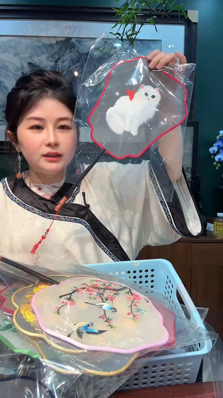 横款非遗苏绣手工刺绣扇子随发