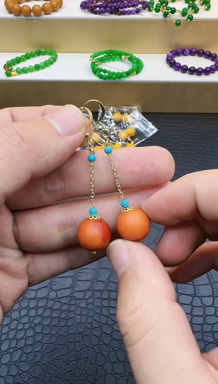 【闪购商品】蜜蜡耳饰14K金镶嵌056