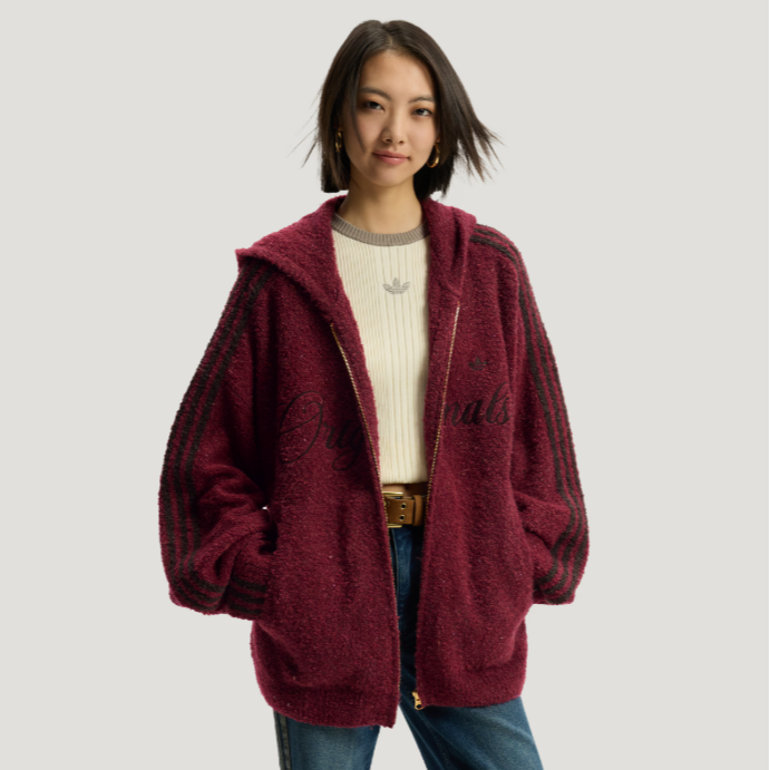 adidas/阿迪达斯新年款中性针织绒面运动休闲连帽夹克外套KT0718