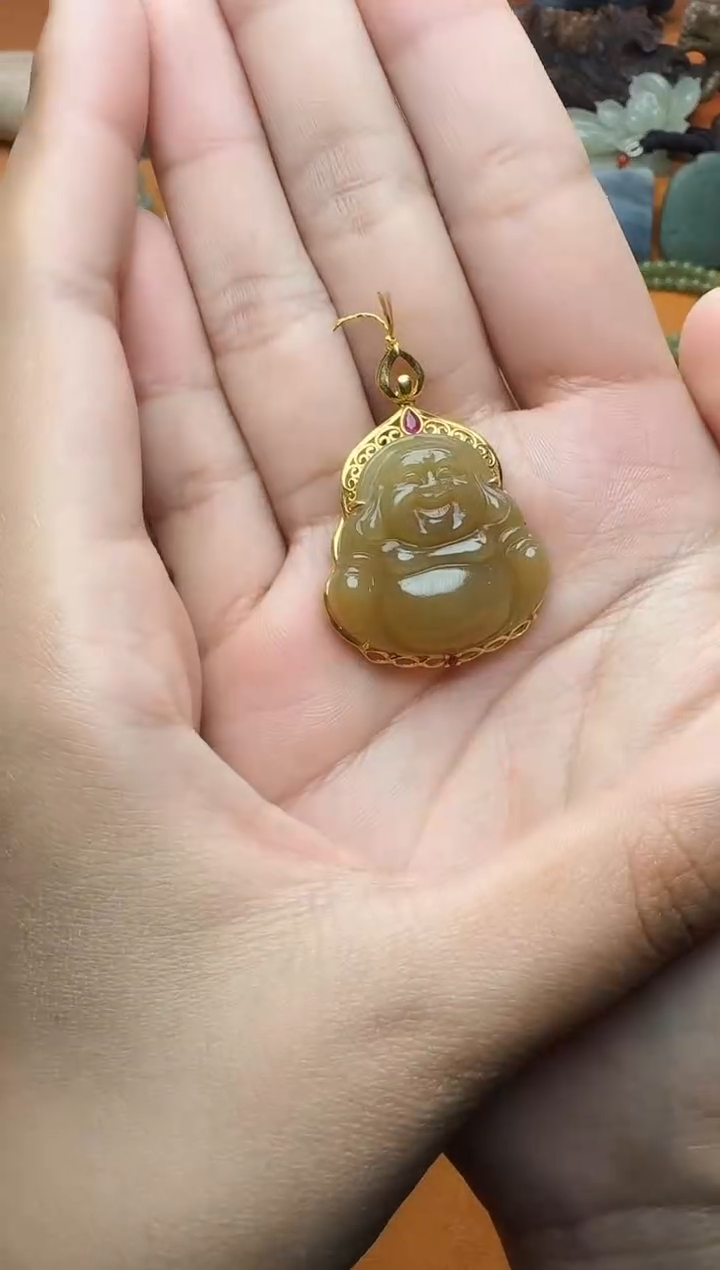 【闪购商品】和田玉颈饰18K金镶嵌佛公 03