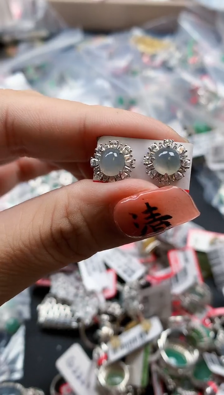 银S925镶嵌戒指翡翠天然A货缅甸翡翠
