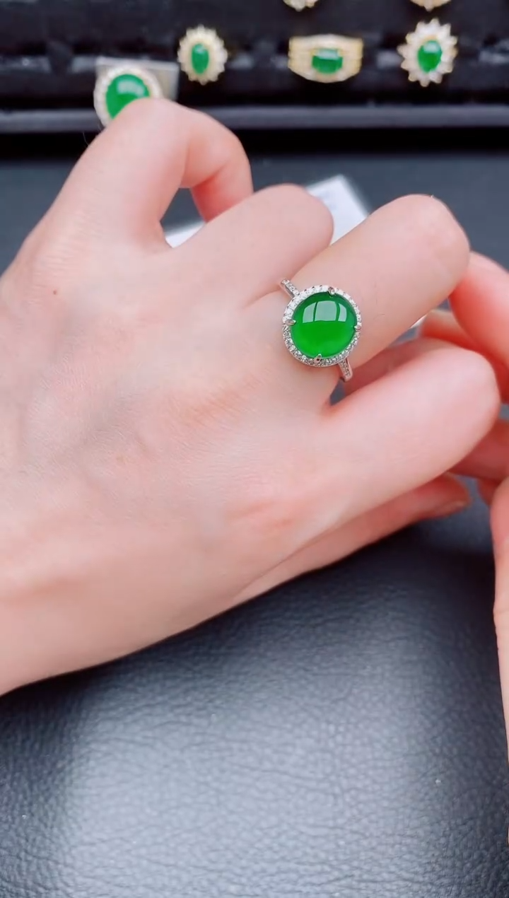 【闪购商品】翡翠戒指银S925镶嵌天然a货翡翠362