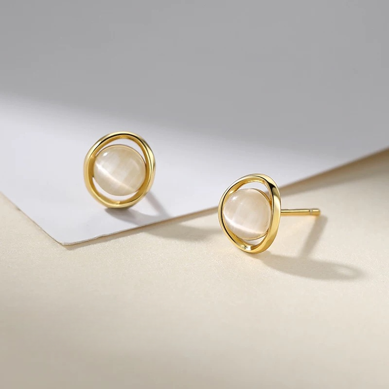 合金耳饰 2金色88789F环珍珠耳钉轻奢简约风时尚百搭高级感