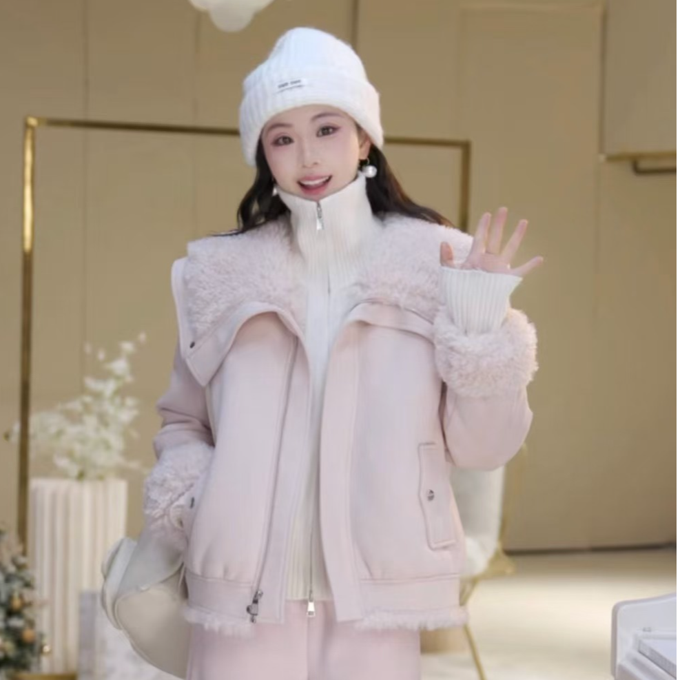 【北栀】时尚百搭颗粒绒外套短款813567