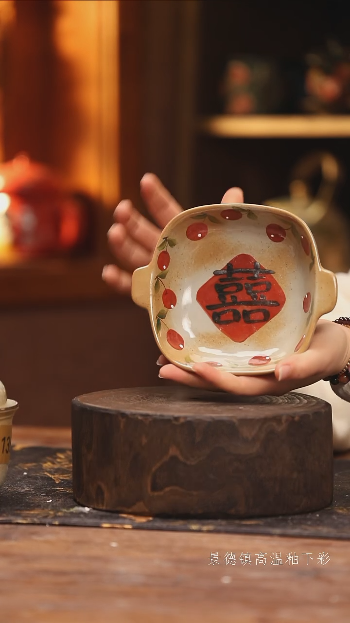 陶瓷景德镇高温釉下手绘陶瓷@L197@