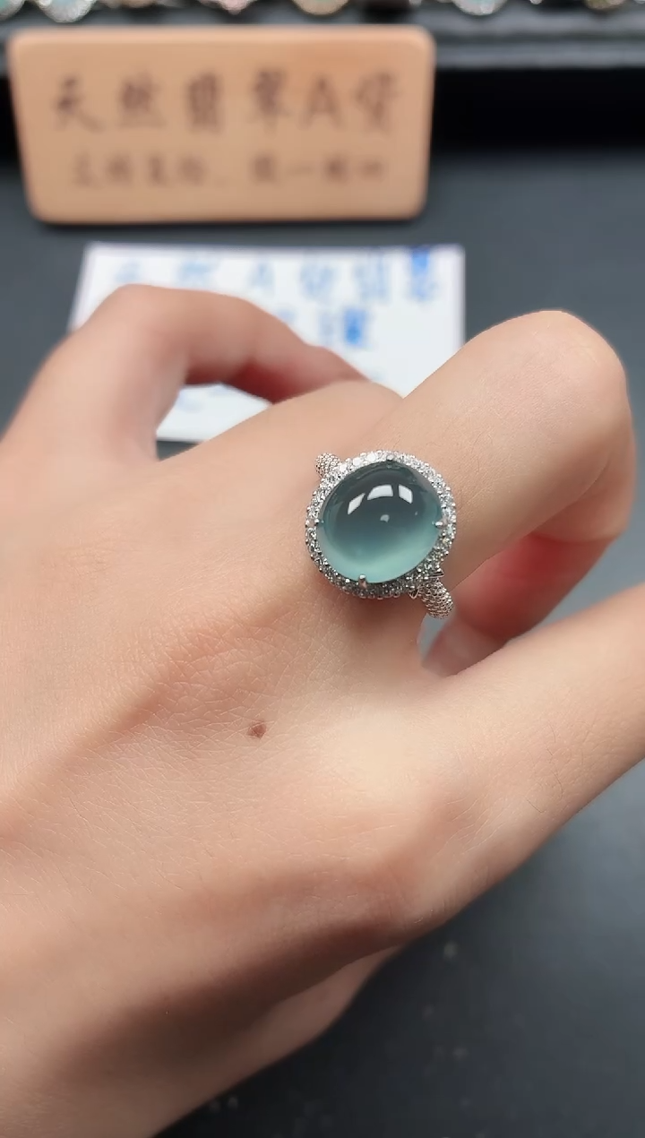 银S925镶嵌戒指翡翠1