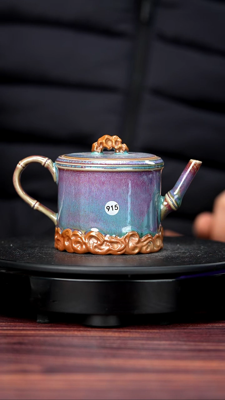 壶瓷915#李盼龙一级品原矿钧瓷云竹壶