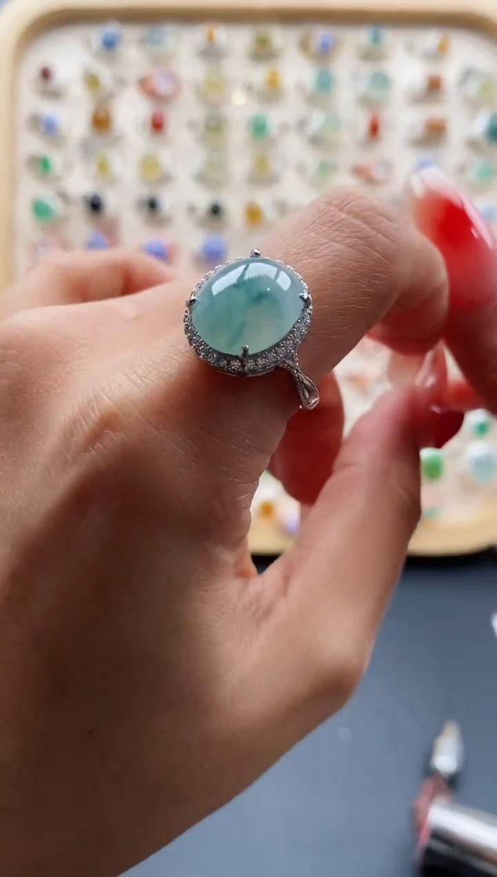 【闪购商品】翡翠戒指银S925镶嵌缅甸天然A货翡翠5555    1+