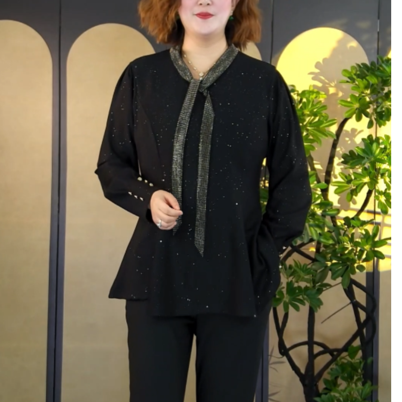 【CC女士】大码打底衫加肥加大中老年妈妈小衫V领显瘦丝带上衣007