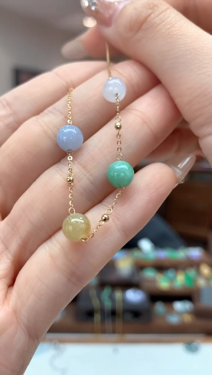 【闪购商品】翡翠手链18K金镶嵌手链