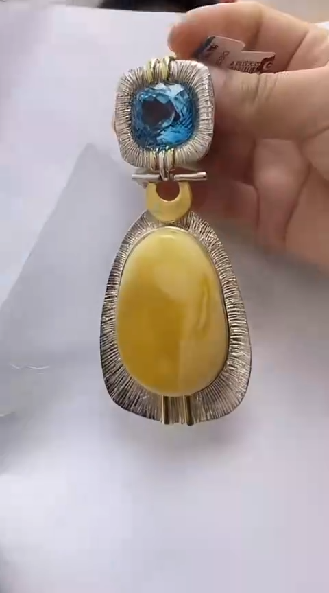 【闪购商品】琥珀裸石银S925镶嵌蜜蜡吊坠