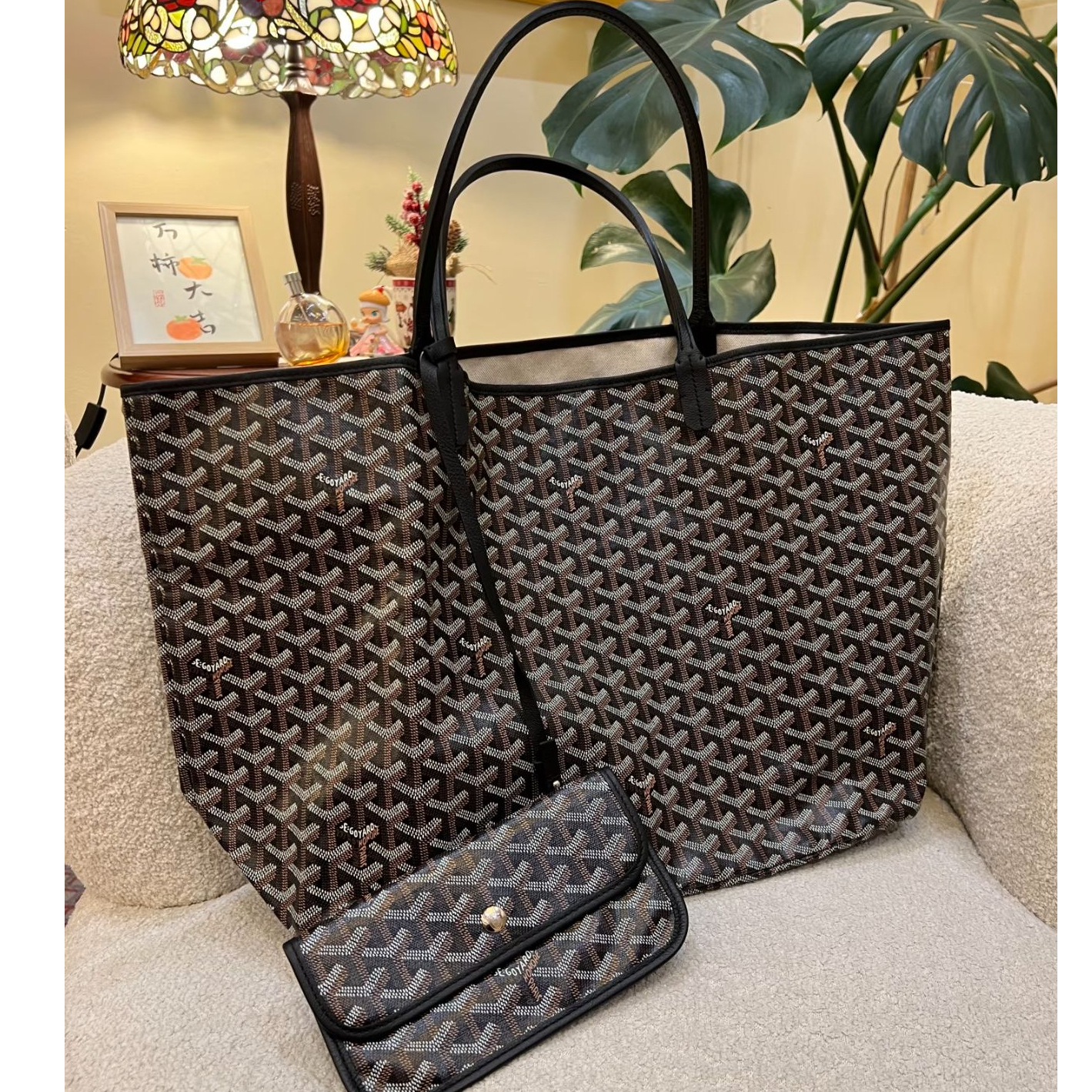 99新 Goyard 【文子姐专属】/Z168/大号黑色老花托特包