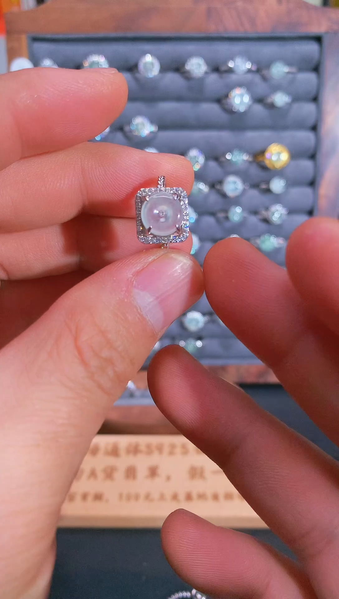 银S925镶嵌戒指翡翠S925银镶翡翠平安扣女饰品