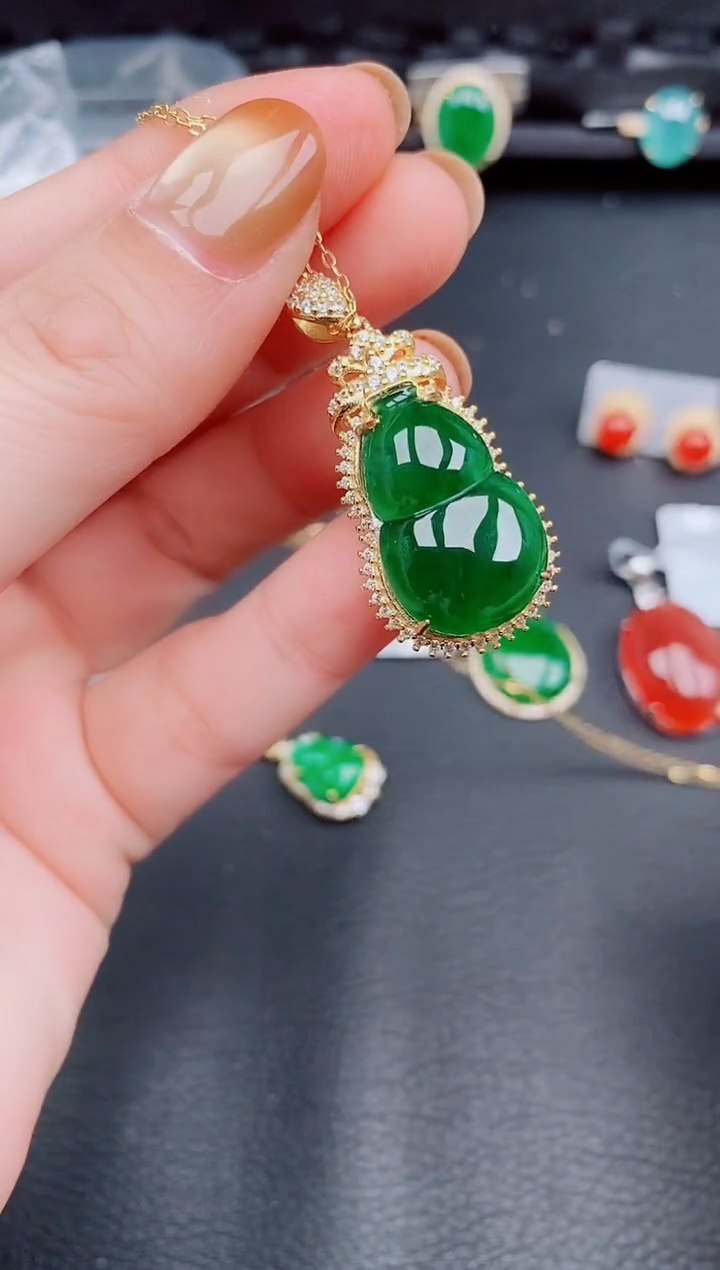 【闪购商品】翡翠颈饰银S925镶嵌天然a货翡翠507