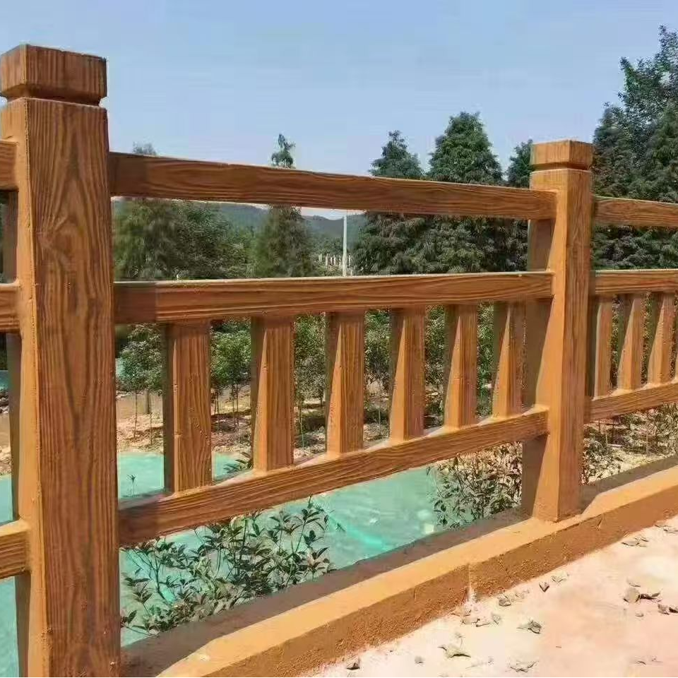 水泥仿木护栏景区园林景观河道防护栏杆乡村建设木纹水泥护栏栅栏