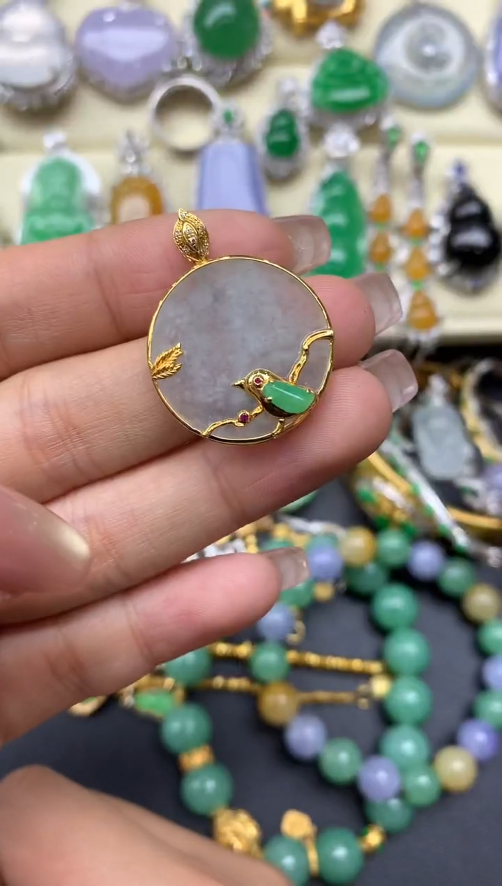 颈饰18K金镶嵌翡翠216-中国好珍宝