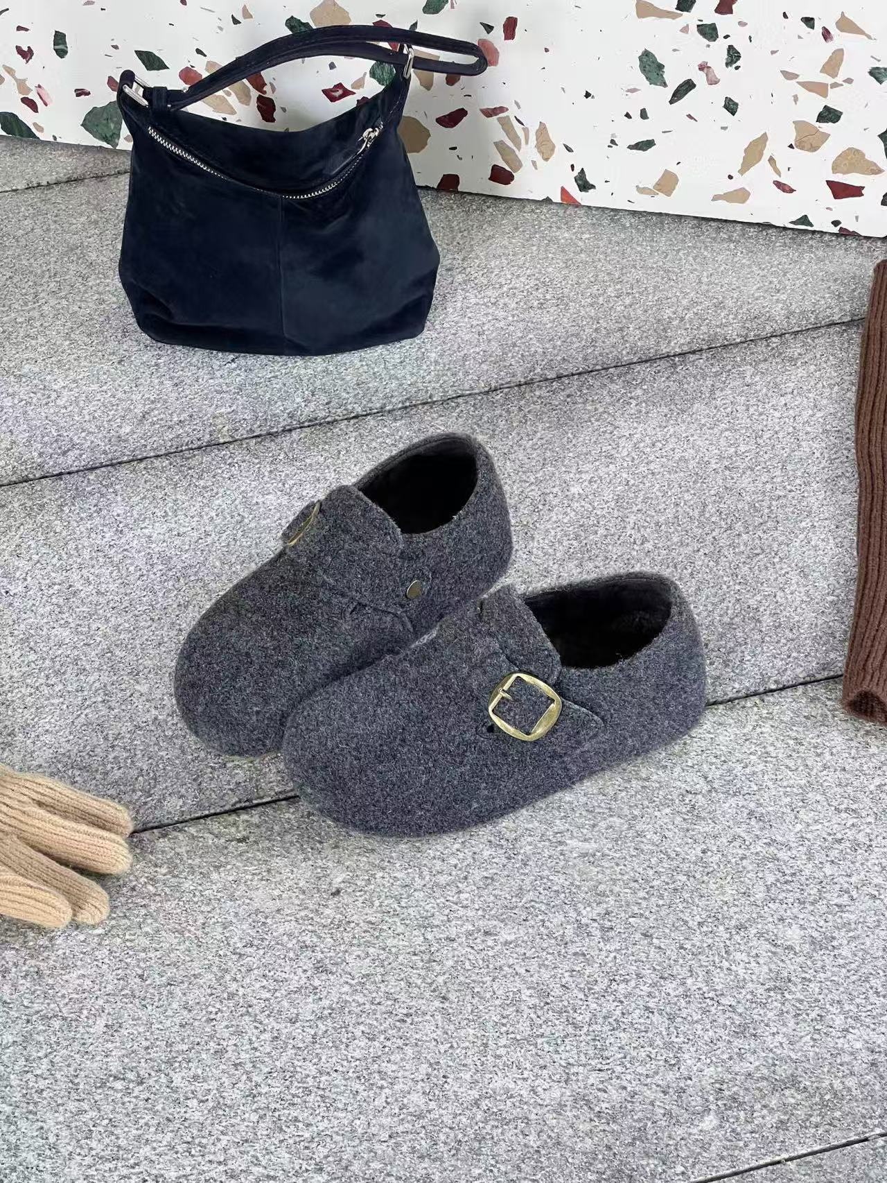 【毛呢博肯】厚底加绒毛呢博肯鞋
