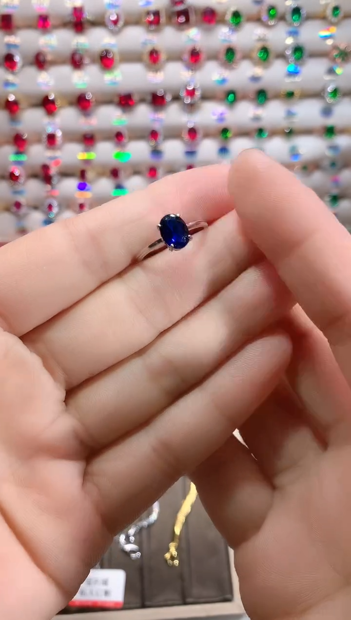 【闪购商品】蓝宝石戒指银S925镶嵌银色6.8