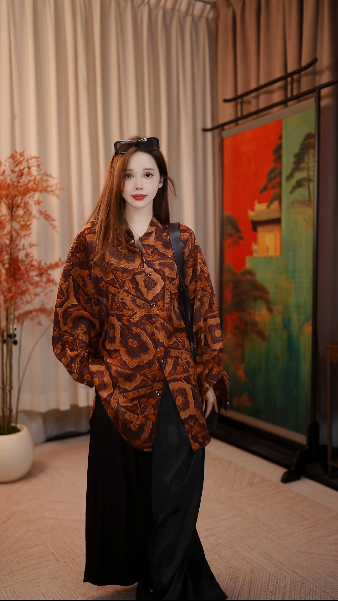 【秋颜】40姆米欧非特香云纱秋冬新款时尚长袖衬衫LBW25077-秋颜